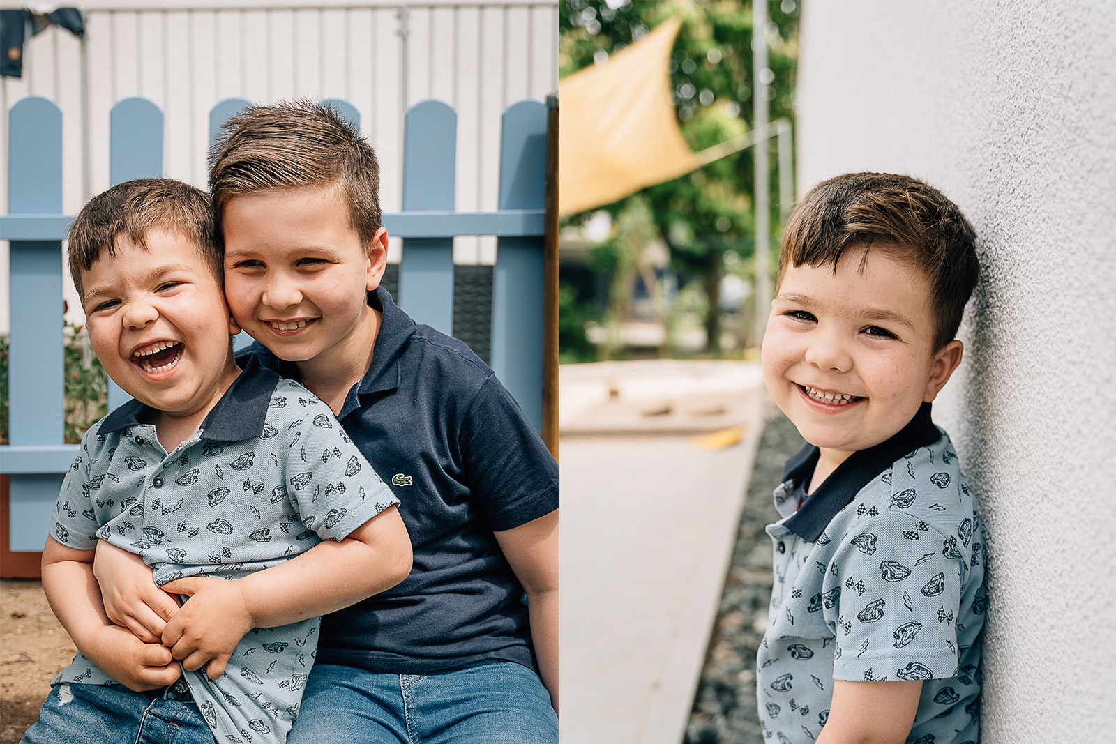 Kitafotos von zwei Kindern die lachen und Quatsch machen - Kitafotograf in Gießen - Christian Menning