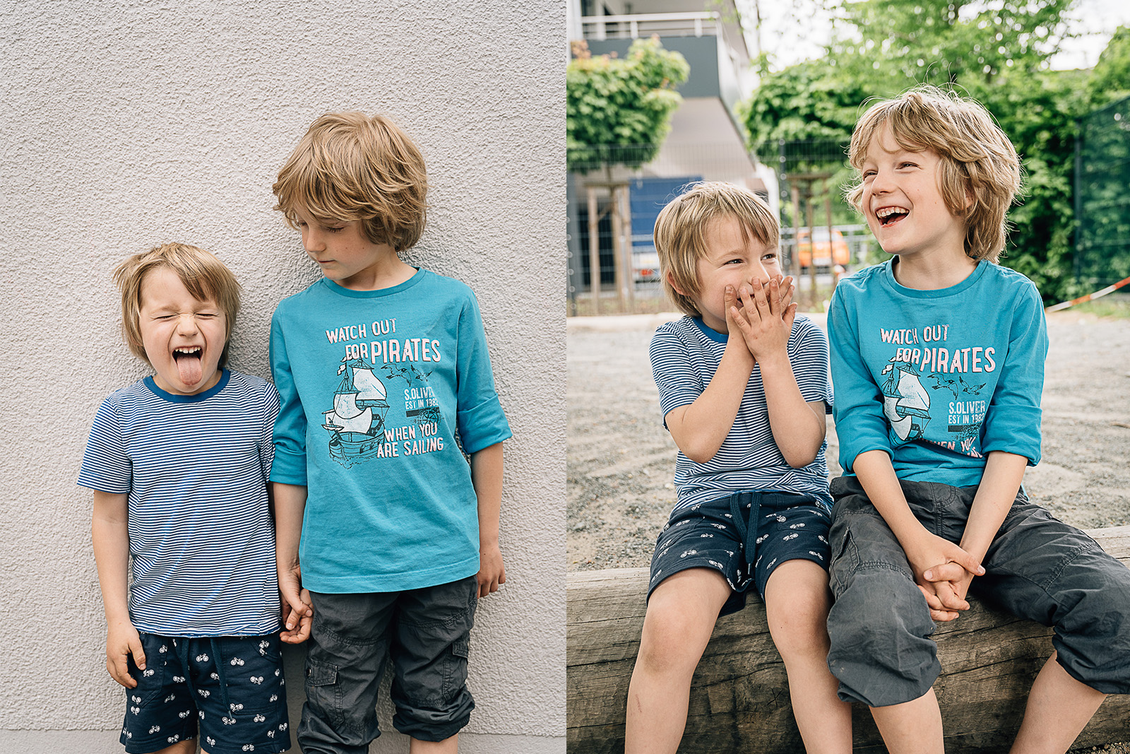 Kitafotos von zwei Kindern die lachen und Quatsch machen - Kitafotograf in Hessen - Christian Menning